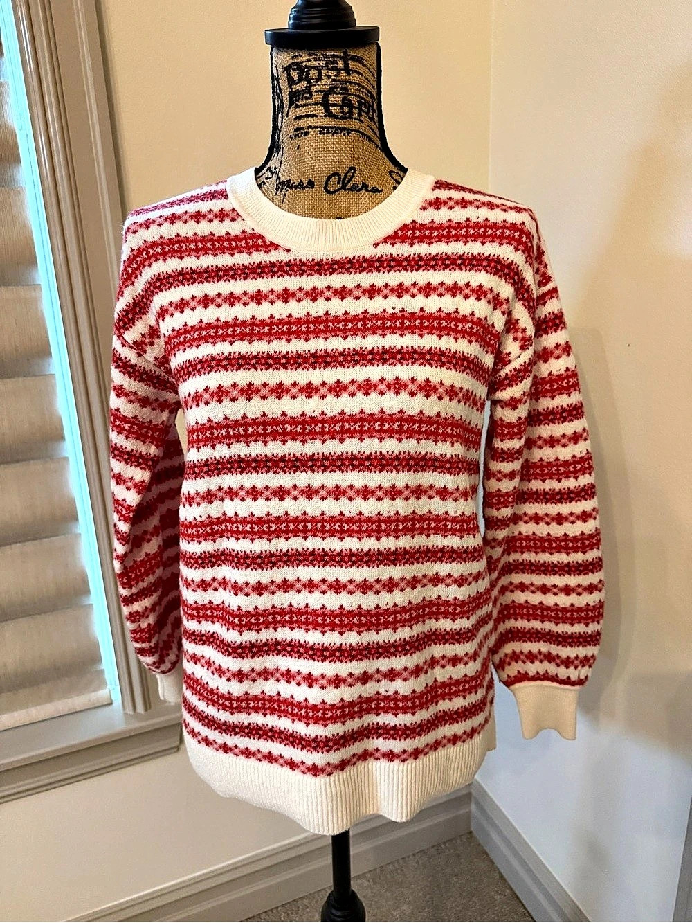 LOFT Striped Crewneck Sweater in Red & White Size XS